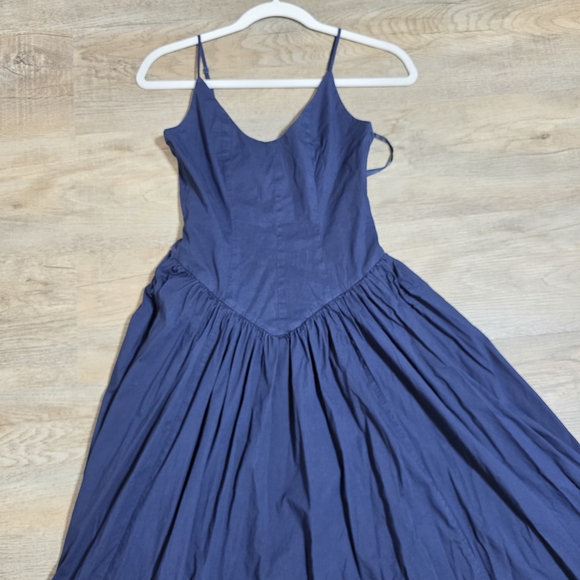 Navy Blue Sleeveless Gathered Waist Maxi Dress - Picture 5 of 13